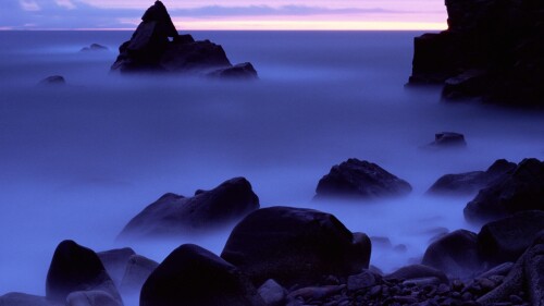 Waves at sunset, time exposure, Cligga Head, Cornwall, England.